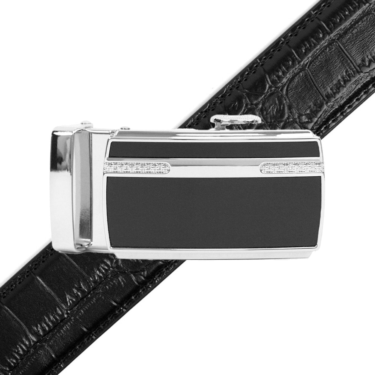 Men's Genuine Leather Sliding Buckle Ratchet Belt MGLBB24 - Bundle Bus