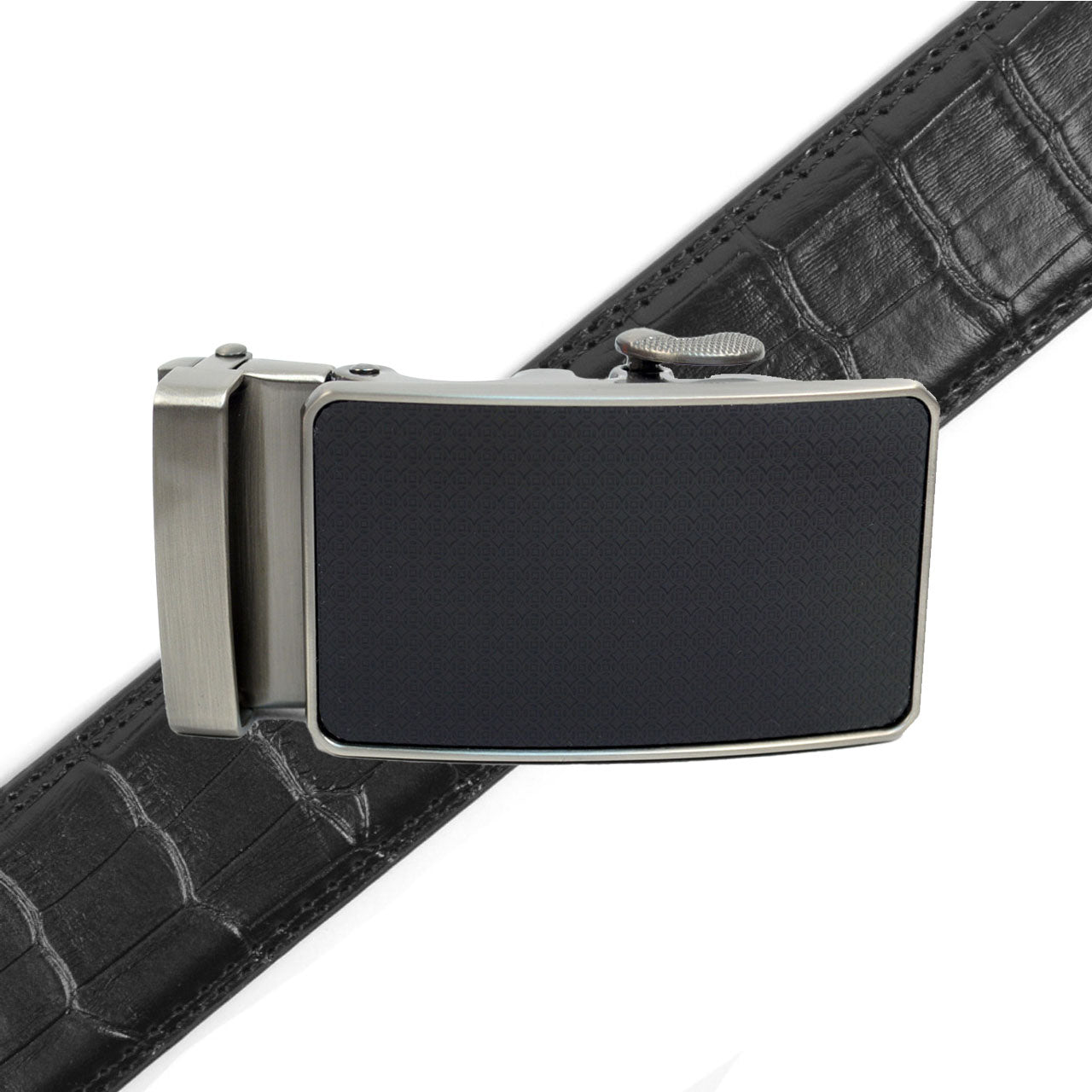 Men's Genuine Leather Sliding Buckle Ratchet Belt MGLBB25 - Bundle Bus