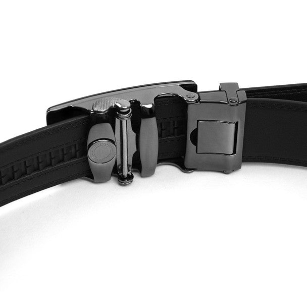 Men's Genuine Leather Sliding Buckle Ratchet Belt MGLBB27 - Bundle Bus