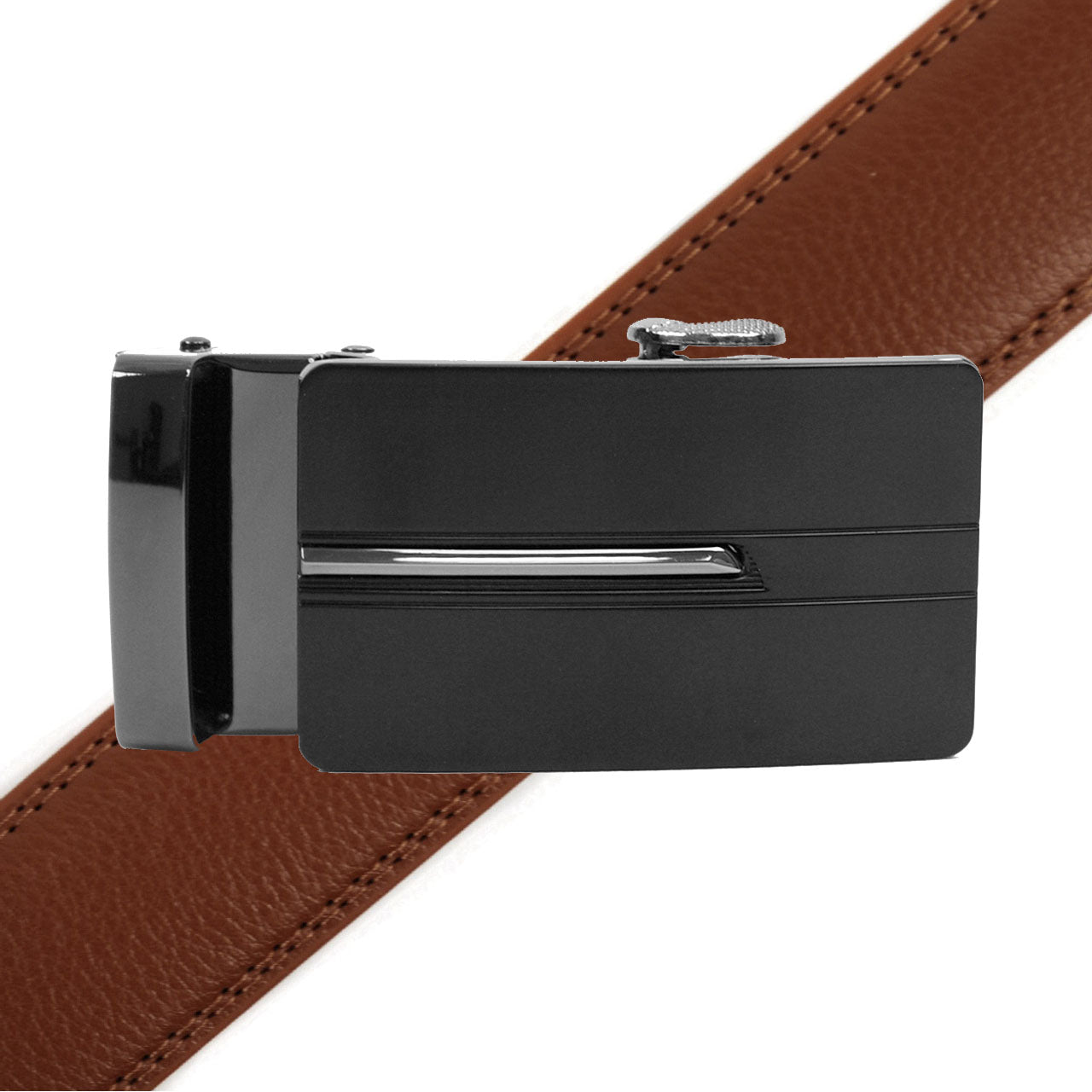 Men's Genuine Leather Sliding Buckle Ratchet Belt MGLBB27 - Bundle Bus