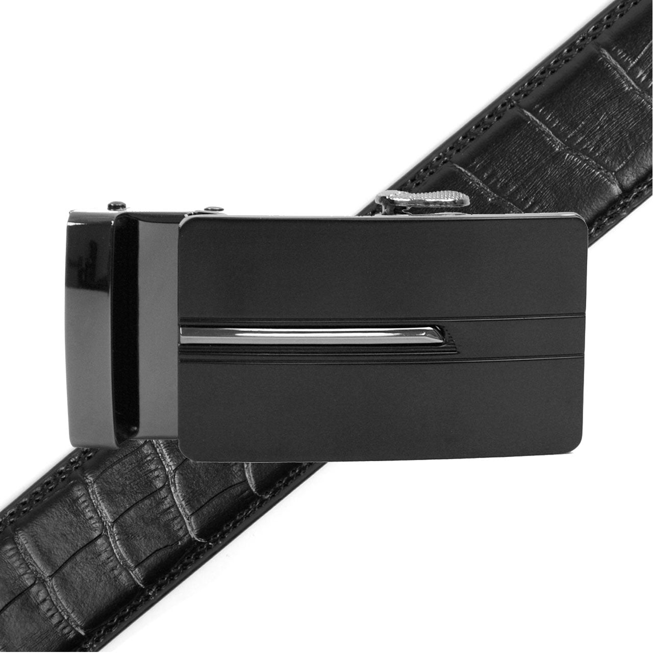 Men's Genuine Leather Sliding Buckle Ratchet Belt MGLBB27 - Bundle Bus