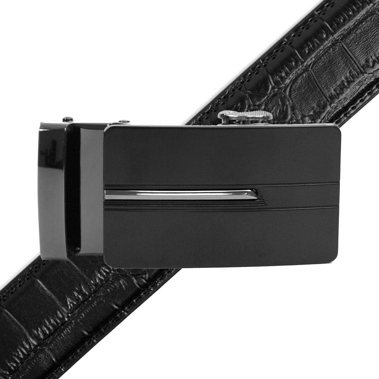 Men's Genuine Leather Sliding Buckle Ratchet Belt MGLBB27 - Bundle Bus