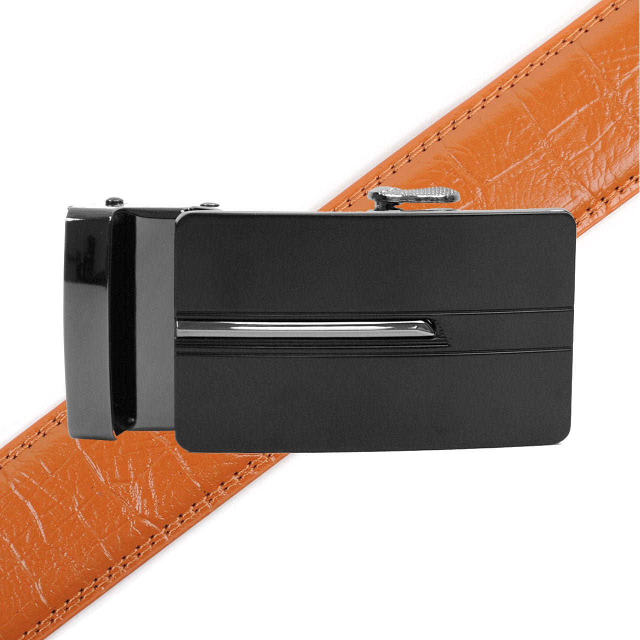 Men's Genuine Leather Sliding Buckle Ratchet Belt MGLBB27 - Bundle Bus