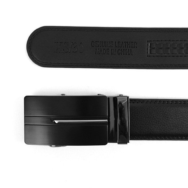 Men's Genuine Leather Sliding Buckle Ratchet Belt MGLBB27 - Bundle Bus
