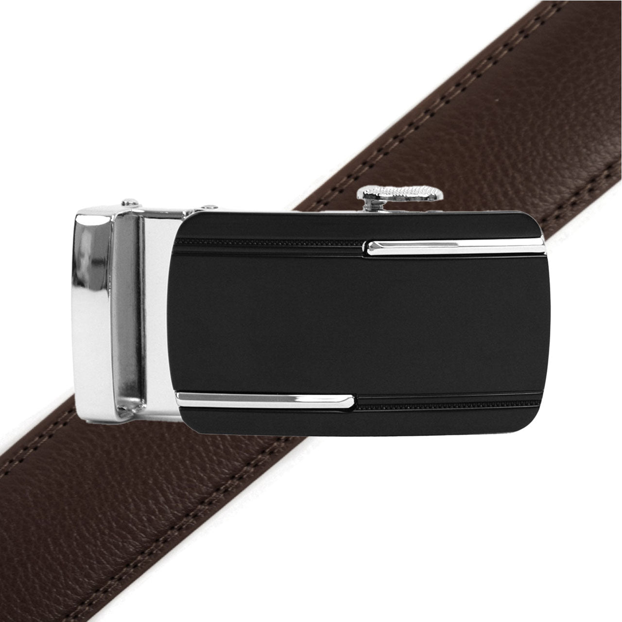 Men's Genuine Leather Sliding Buckle Ratchet Belt MGLBB30 - Bundle Bus
