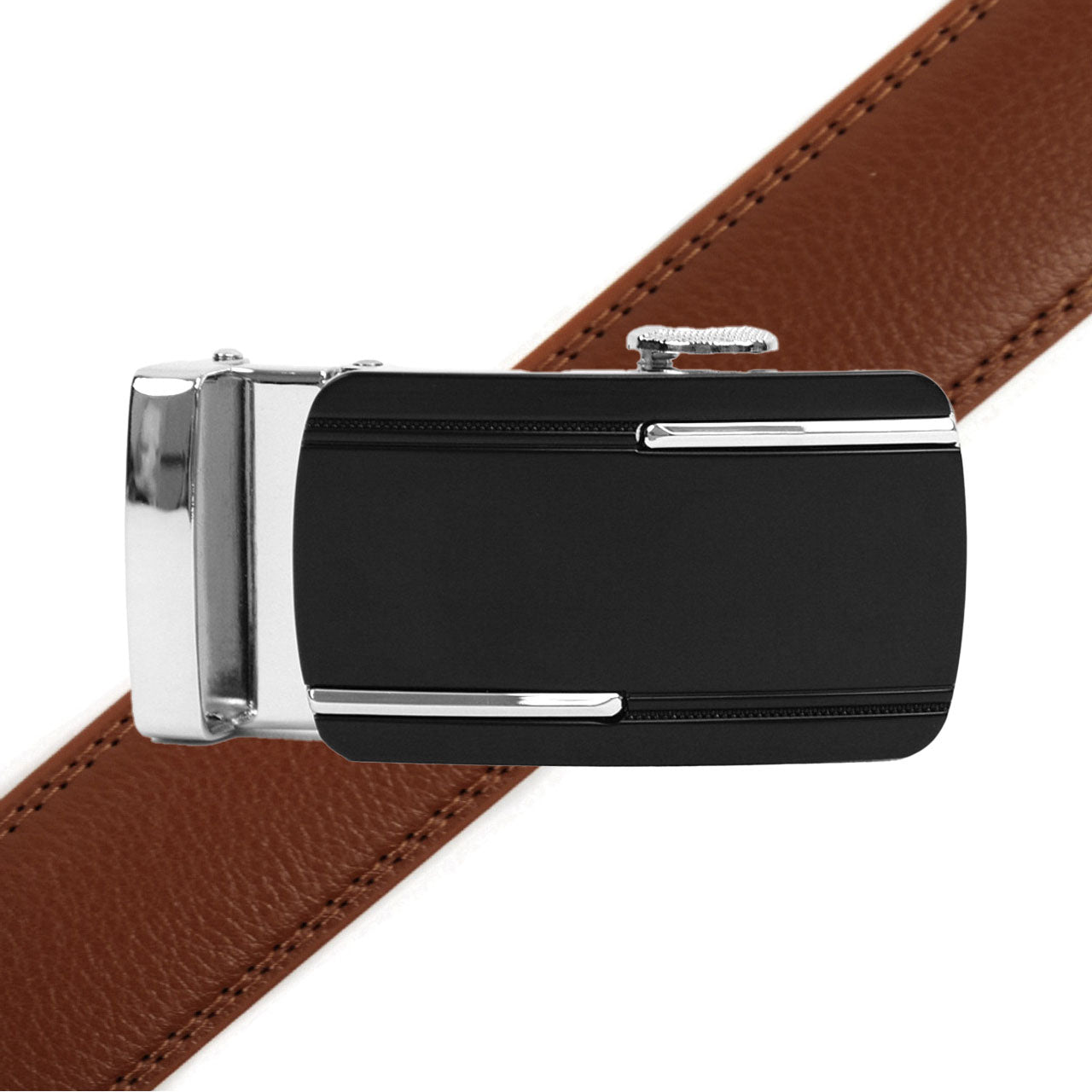 Men's Genuine Leather Sliding Buckle Ratchet Belt MGLBB30 - Bundle Bus