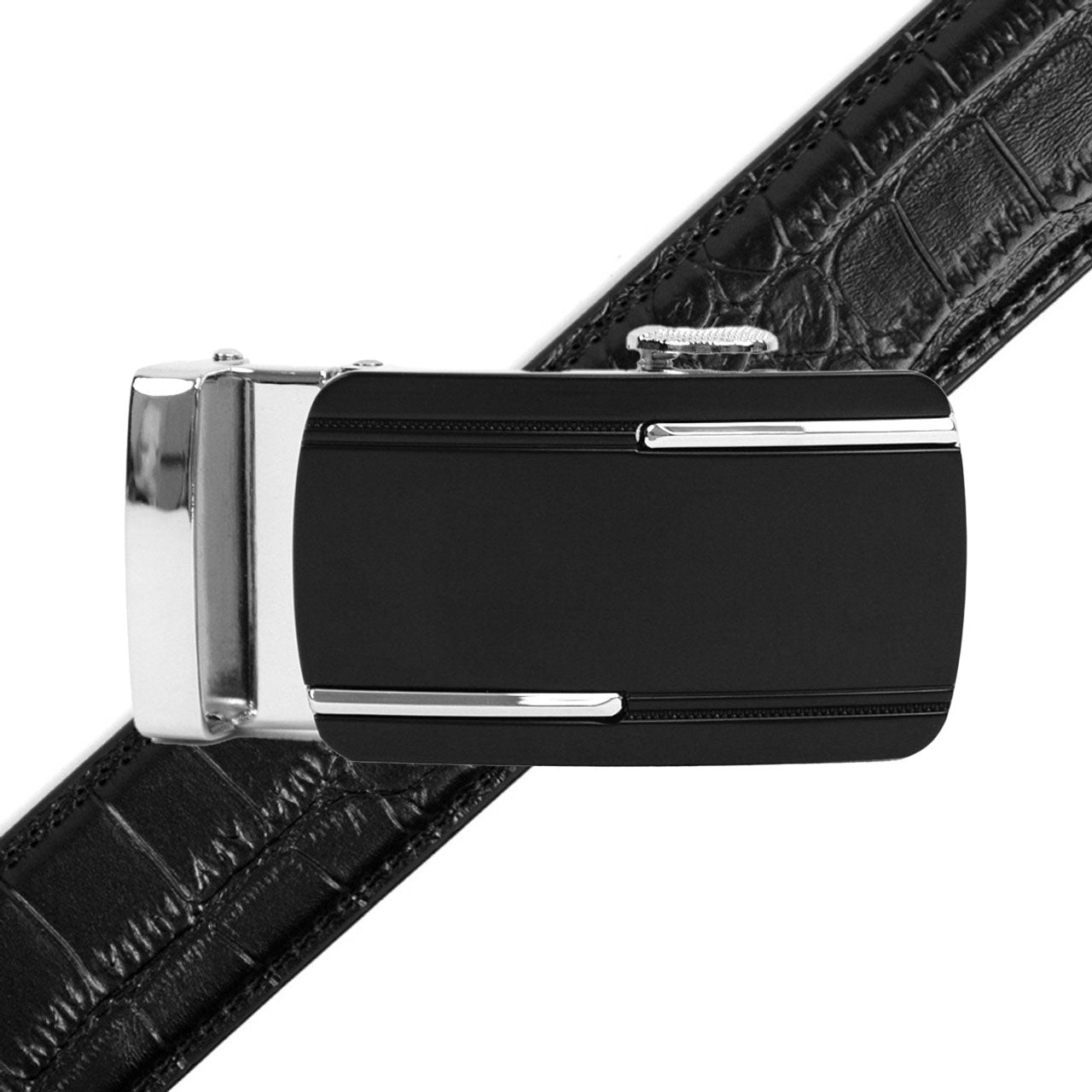 Men's Genuine Leather Sliding Buckle Ratchet Belt MGLBB30 - Bundle Bus