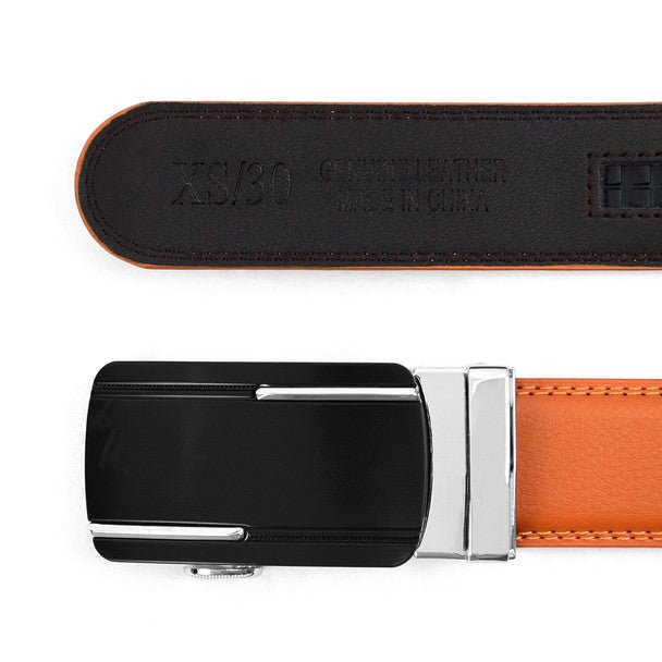 Men's Genuine Leather Sliding Buckle Ratchet Belt MGLBB30 - Bundle Bus