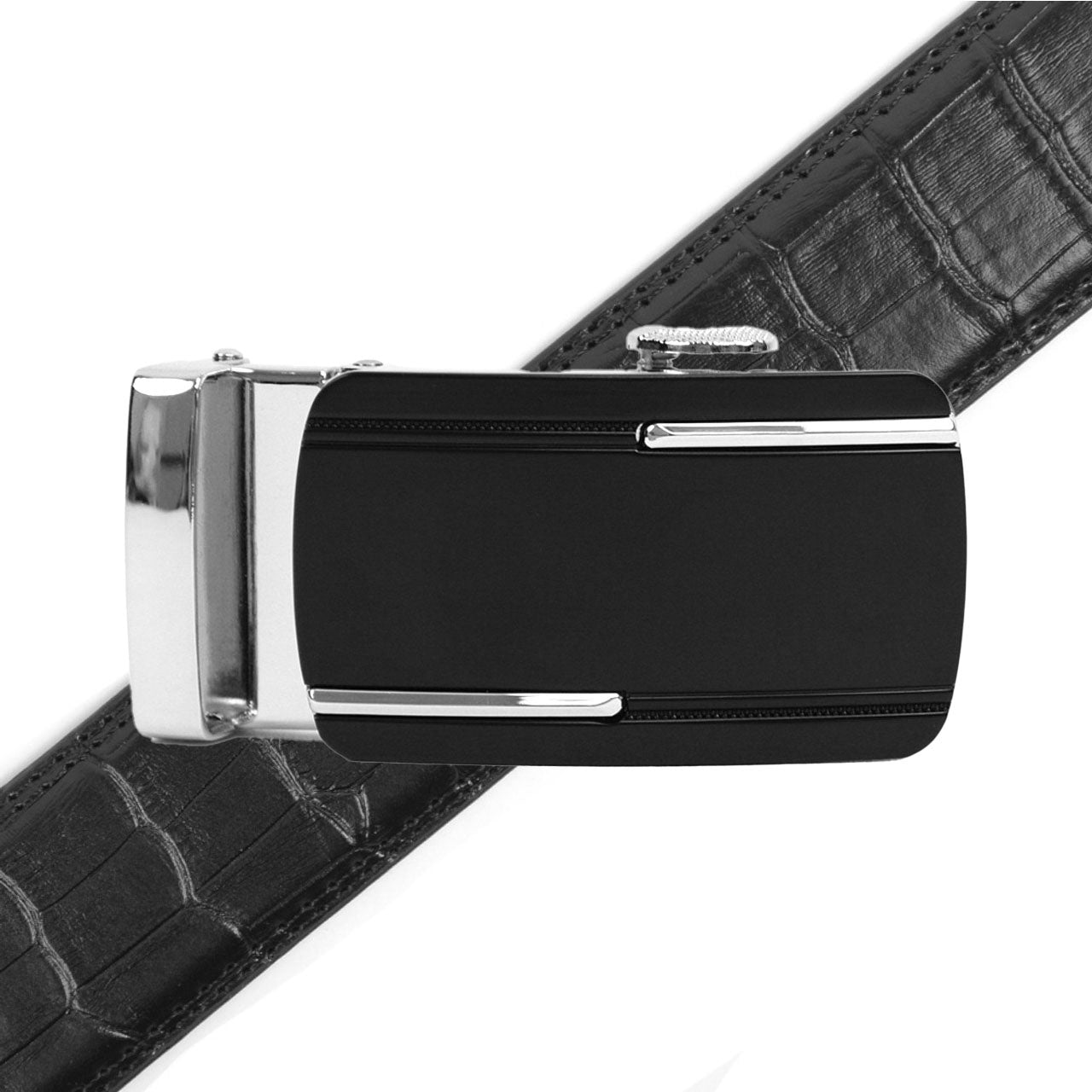 Men's Genuine Leather Sliding Buckle Ratchet Belt MGLBB30 - Bundle Bus