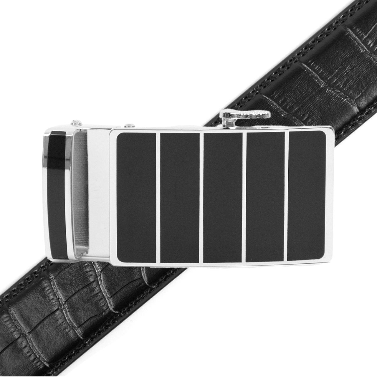 Men's Genuine Leather Sliding Buckle Ratchet Belt MGLBB31 - Bundle Bus