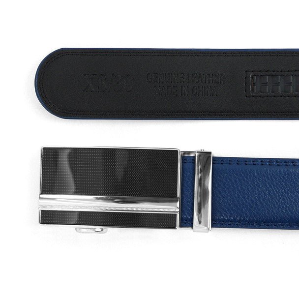 Men's Genuine Leather Sliding Buckle Ratchet Belt MGLBB32 - Bundle Bus