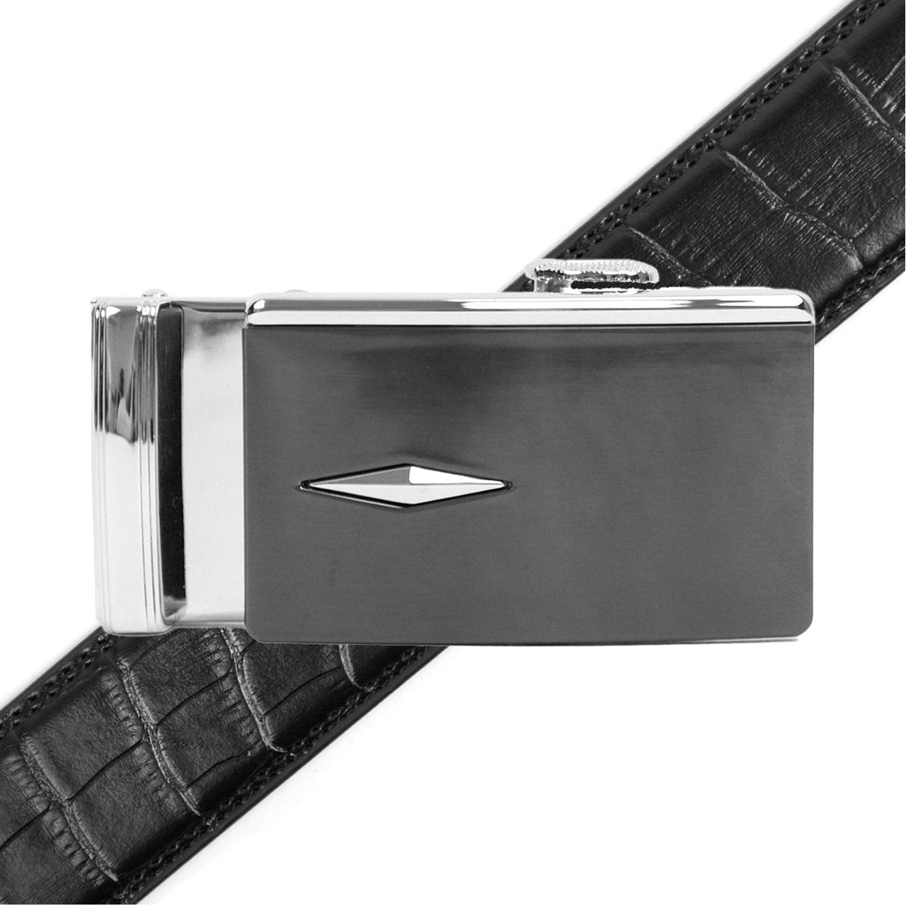 Men's Genuine Leather Sliding Buckle Ratchet Belt MGLBB35 - Bundle Bus