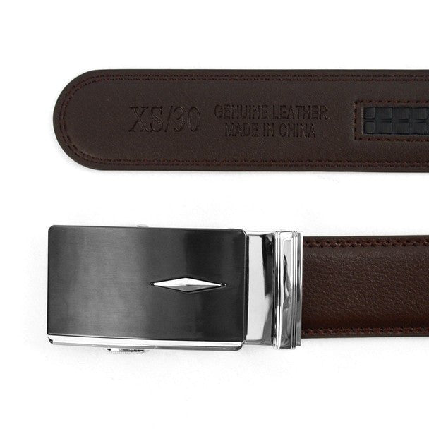 Men's Genuine Leather Sliding Buckle Ratchet Belt MGLBB35 - Bundle Bus