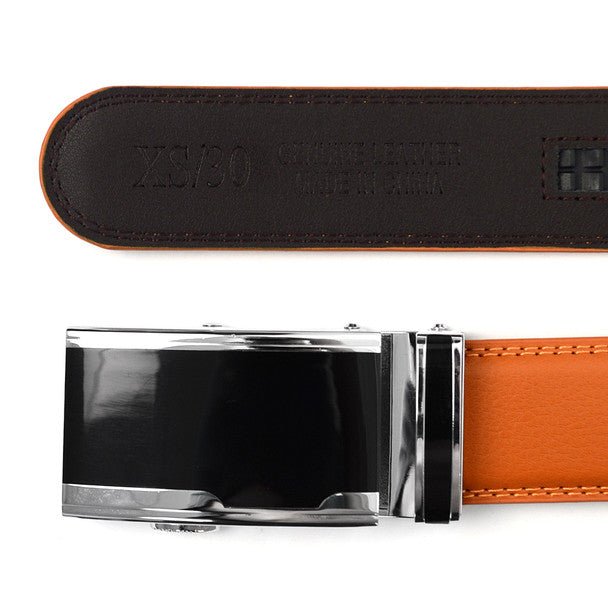 Men's Genuine Leather Sliding Buckle Ratchet Belt MGLBB36 - Bundle Bus