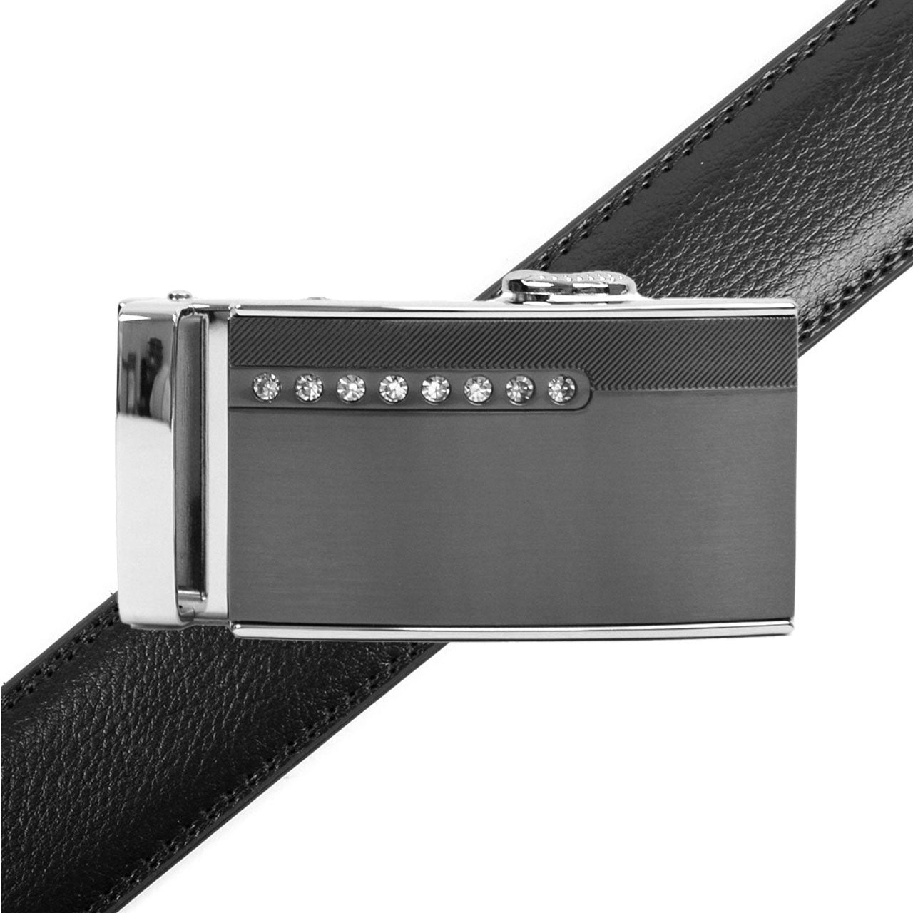 Men's Genuine Leather Sliding Buckle Ratchet Belt MGLBB37 - Bundle Bus