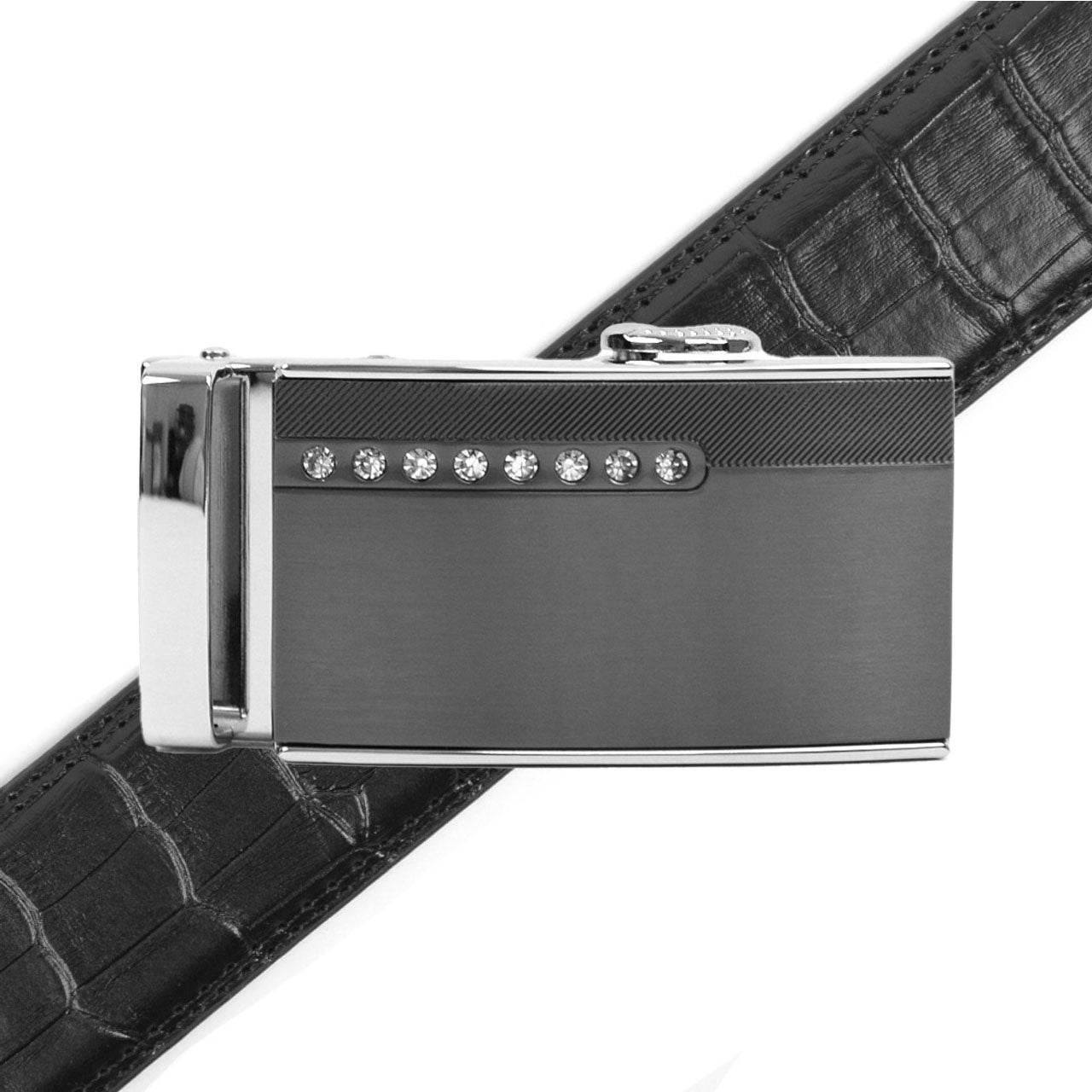 Men's Genuine Leather Sliding Buckle Ratchet Belt MGLBB37 - Bundle Bus