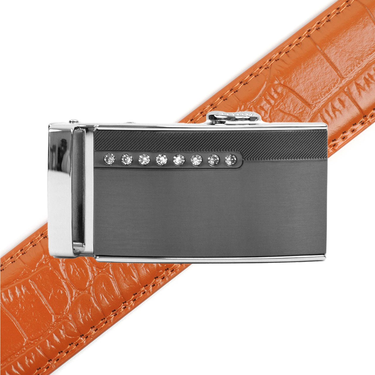 Men's Genuine Leather Sliding Buckle Ratchet Belt MGLBB37 - Bundle Bus