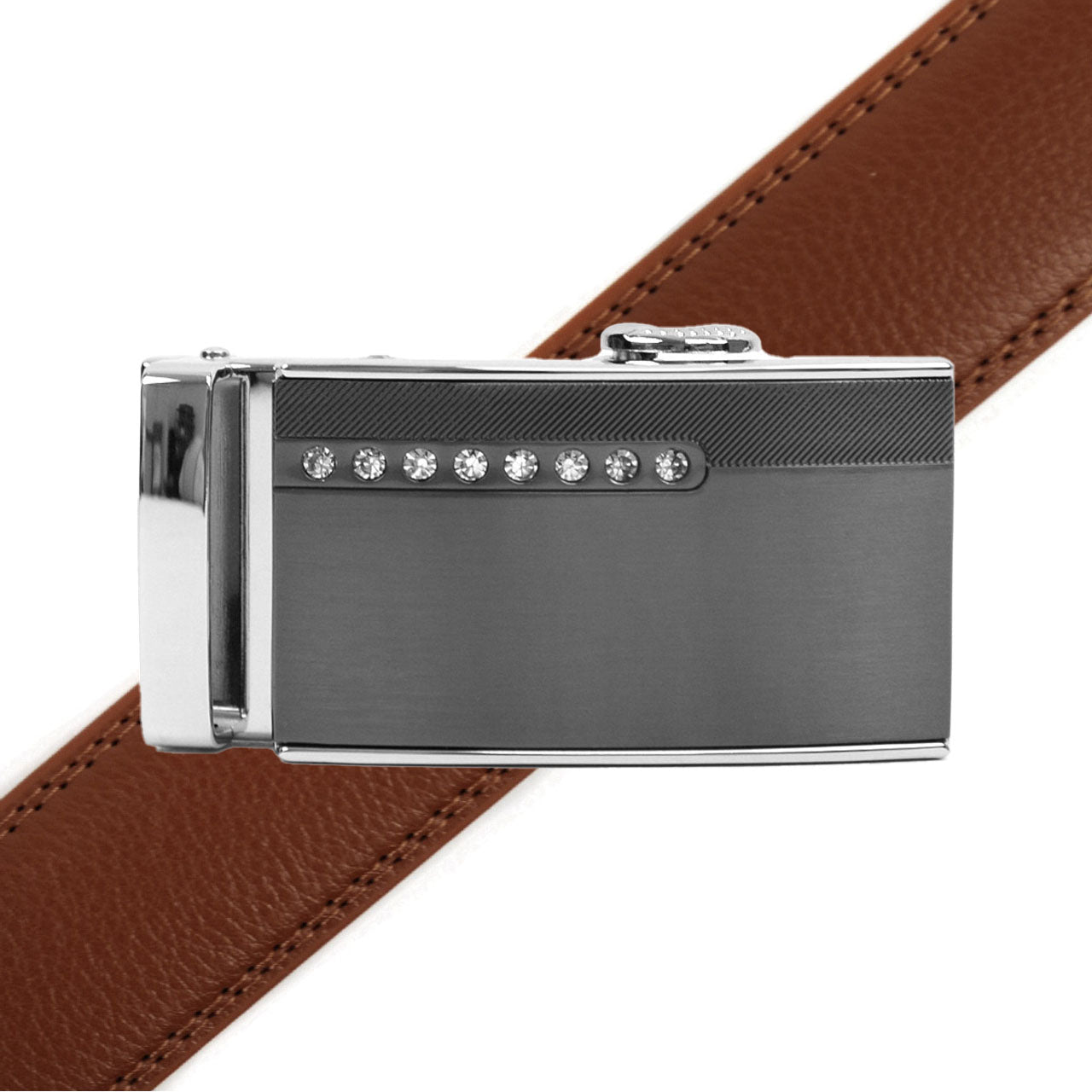 Men's Genuine Leather Sliding Buckle Ratchet Belt MGLBB37 - Bundle Bus