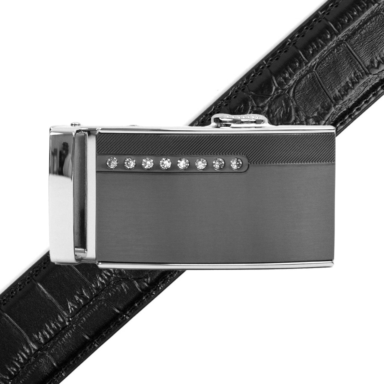 Men's Genuine Leather Sliding Buckle Ratchet Belt MGLBB37 - Bundle Bus