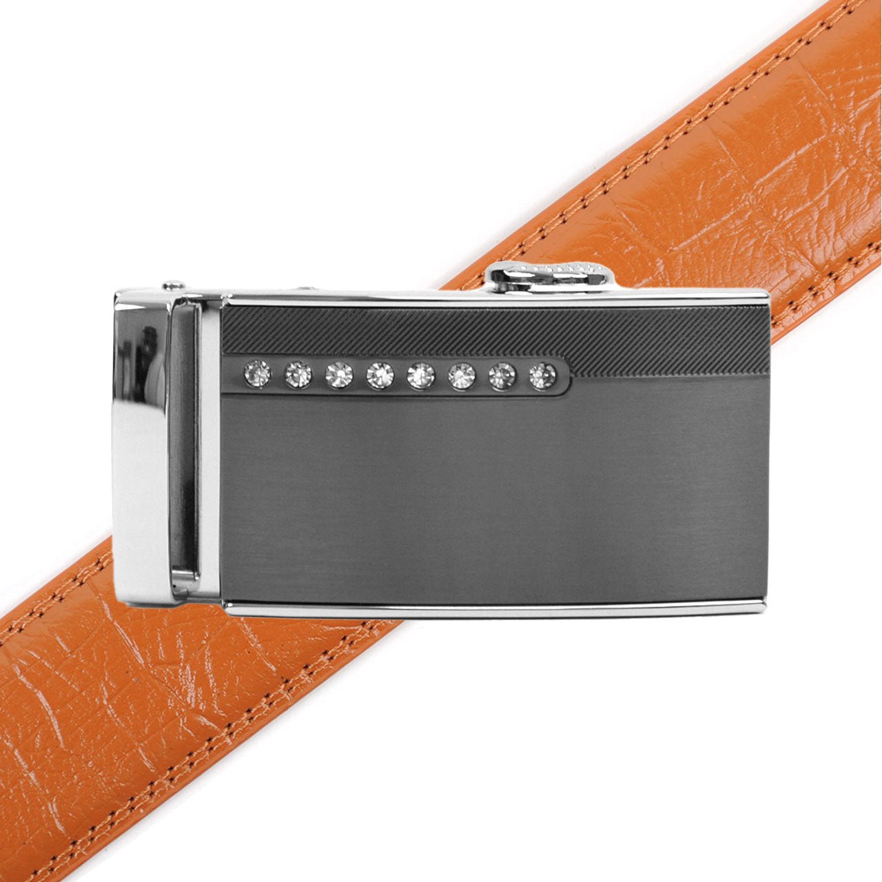 Men's Genuine Leather Sliding Buckle Ratchet Belt MGLBB37 - Bundle Bus