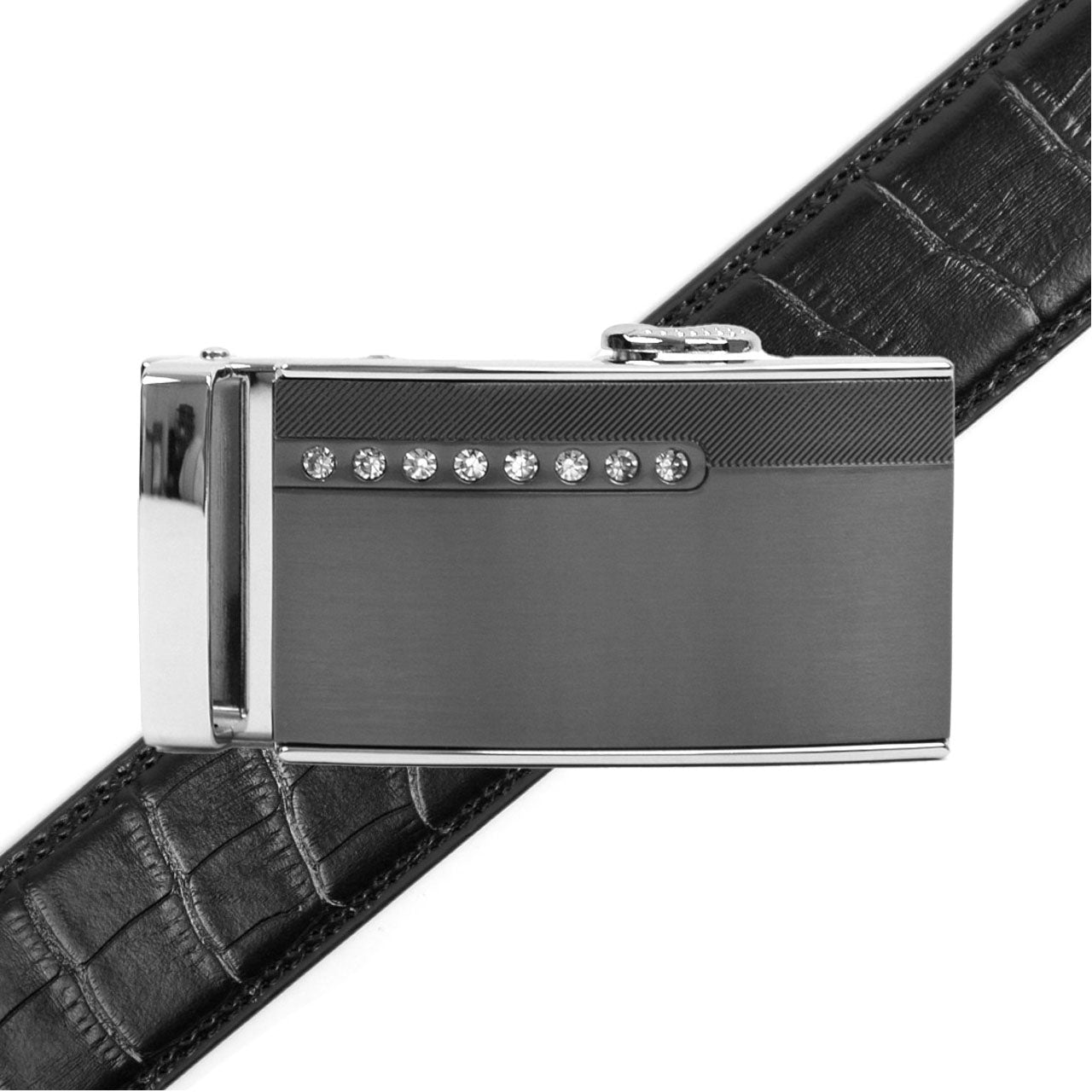 Men's Genuine Leather Sliding Buckle Ratchet Belt MGLBB37 - Bundle Bus