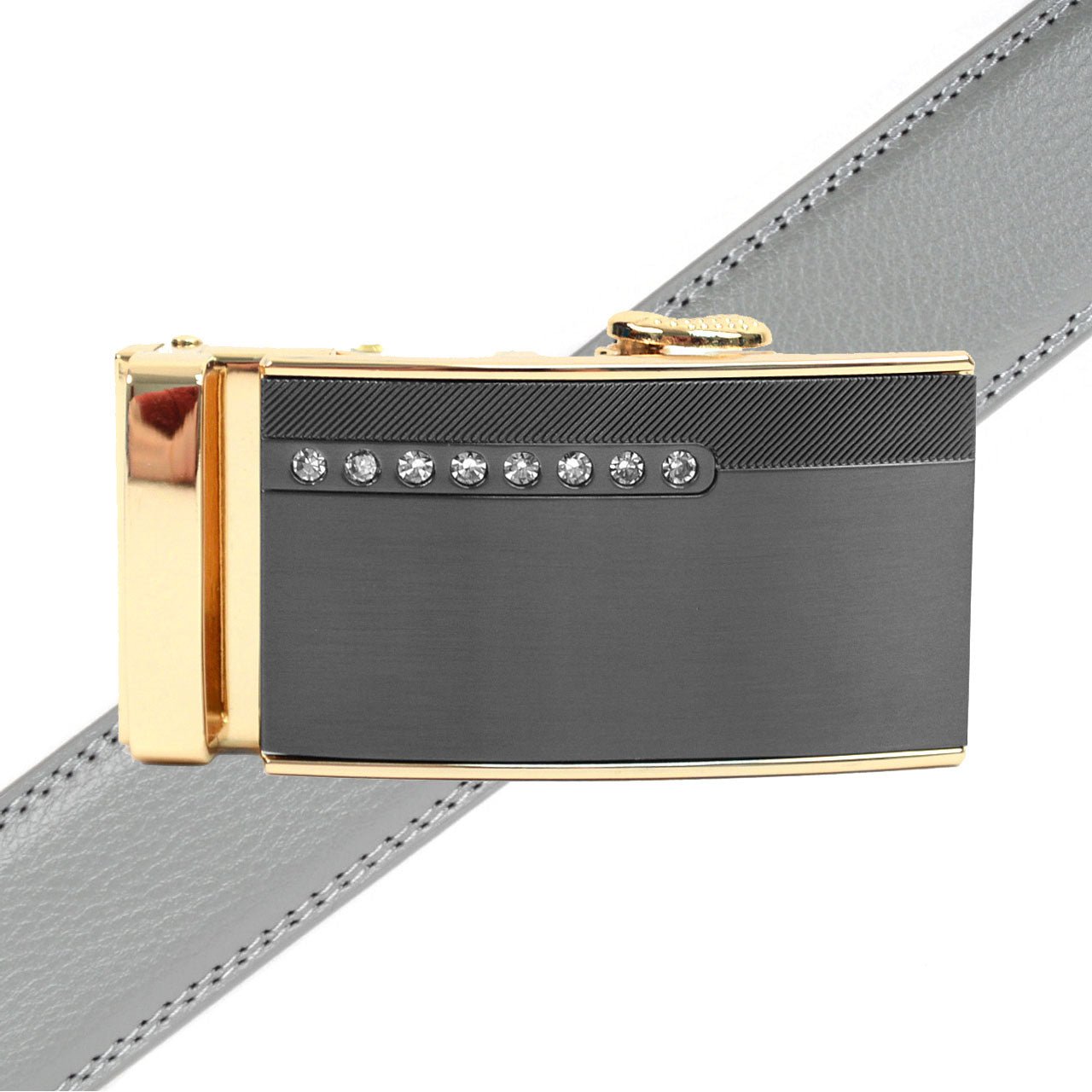 Men's Genuine Leather Sliding Buckle Ratchet Belt MGLBB38 - Bundle Bus
