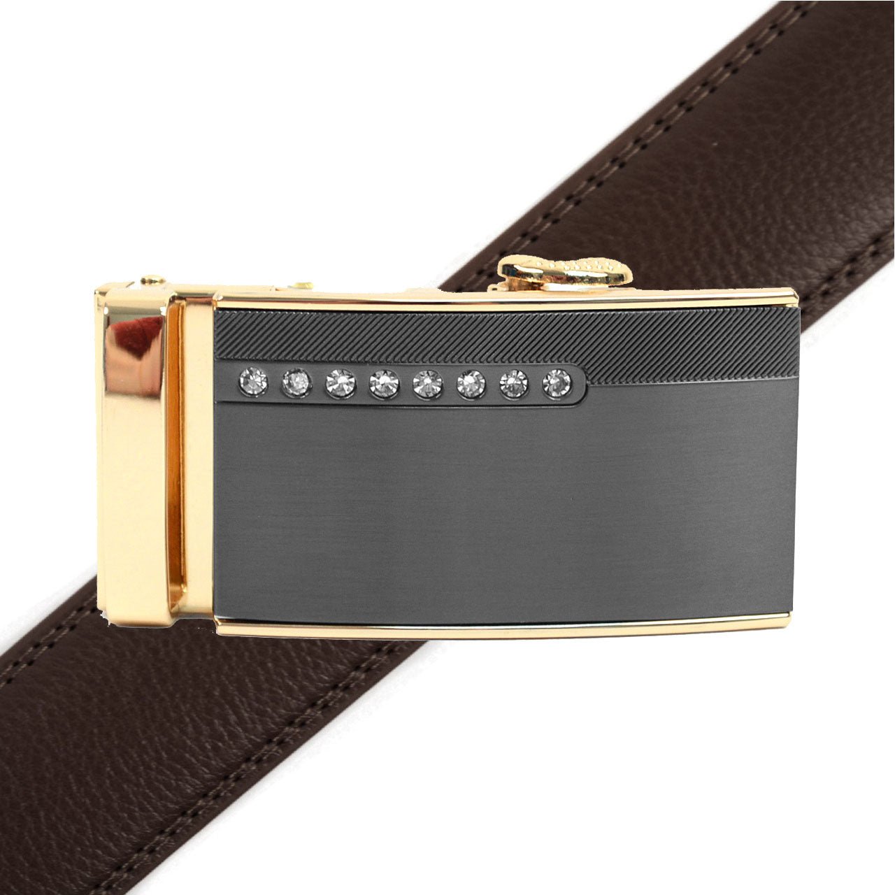 Men's Genuine Leather Sliding Buckle Ratchet Belt MGLBB39 - Bundle Bus