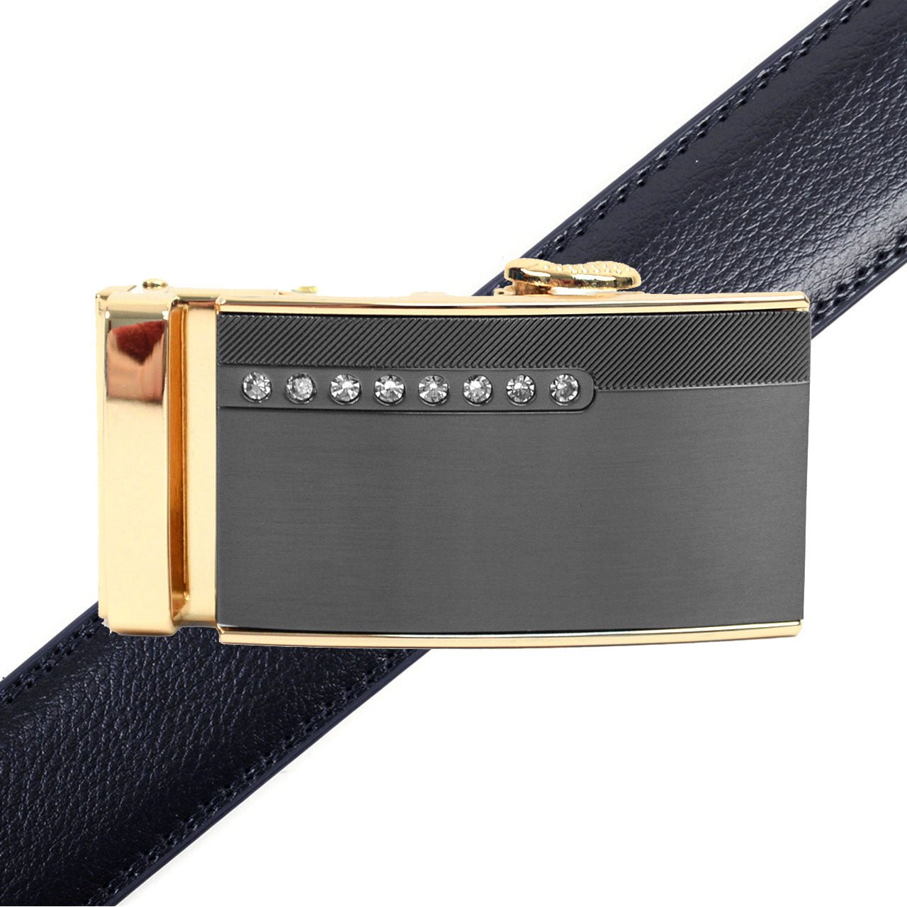 Men's Genuine Leather Sliding Buckle Ratchet Belt MGLBB39 - Bundle Bus