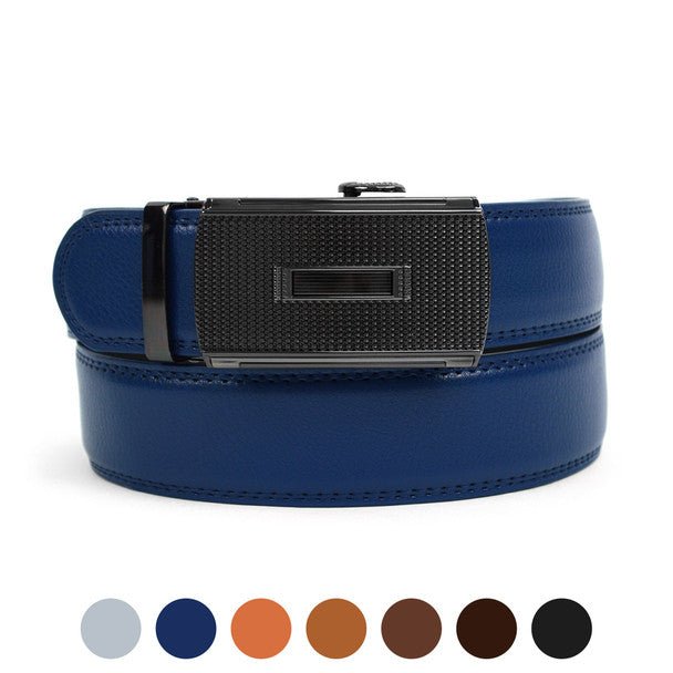 Men's Genuine Leather Sliding Buckle Ratchet Belt MGLBB39 - Bundle Bus