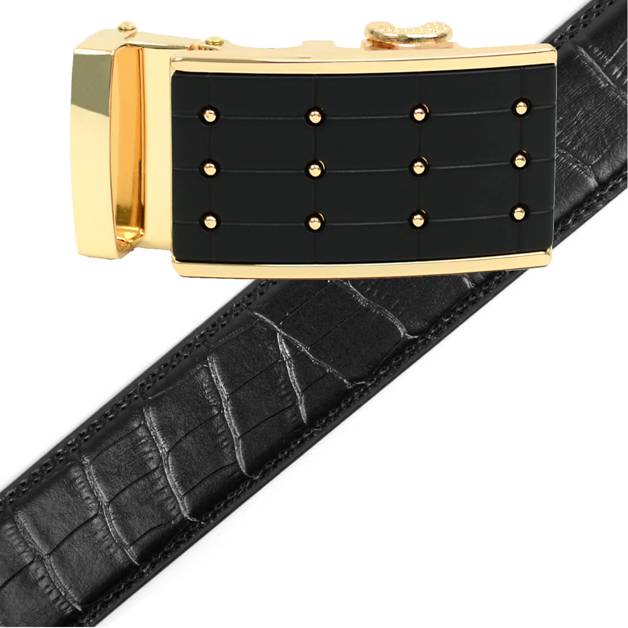 Men's Genuine Leather Sliding Buckle Ratchet Belt - MGLBB4 - Bundle Bus