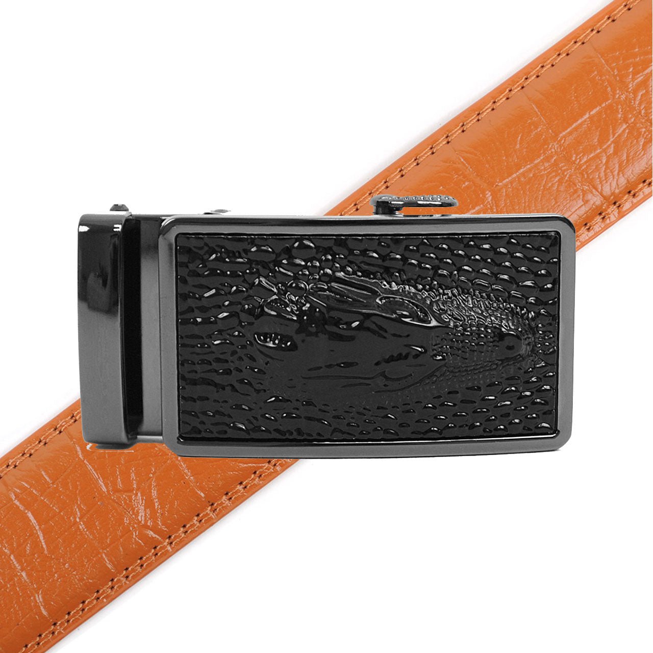 Men's Genuine Leather Sliding Buckle Ratchet Belt MGLBB40 - Bundle Bus