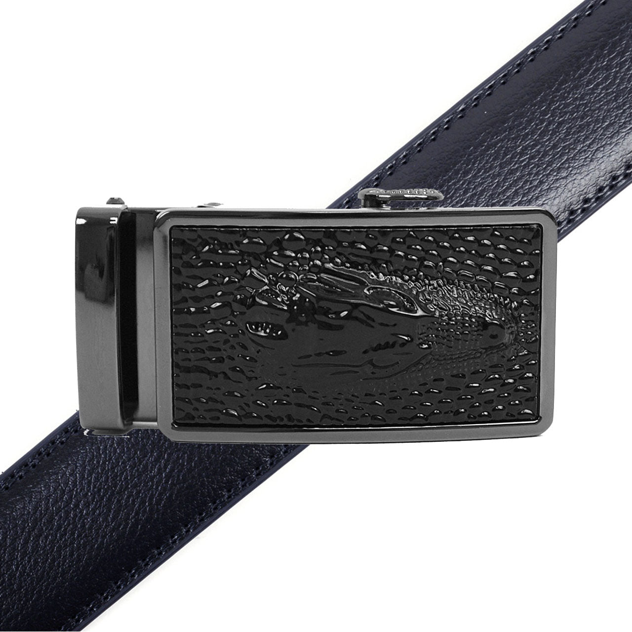 Men's Genuine Leather Sliding Buckle Ratchet Belt MGLBB40 - Bundle Bus