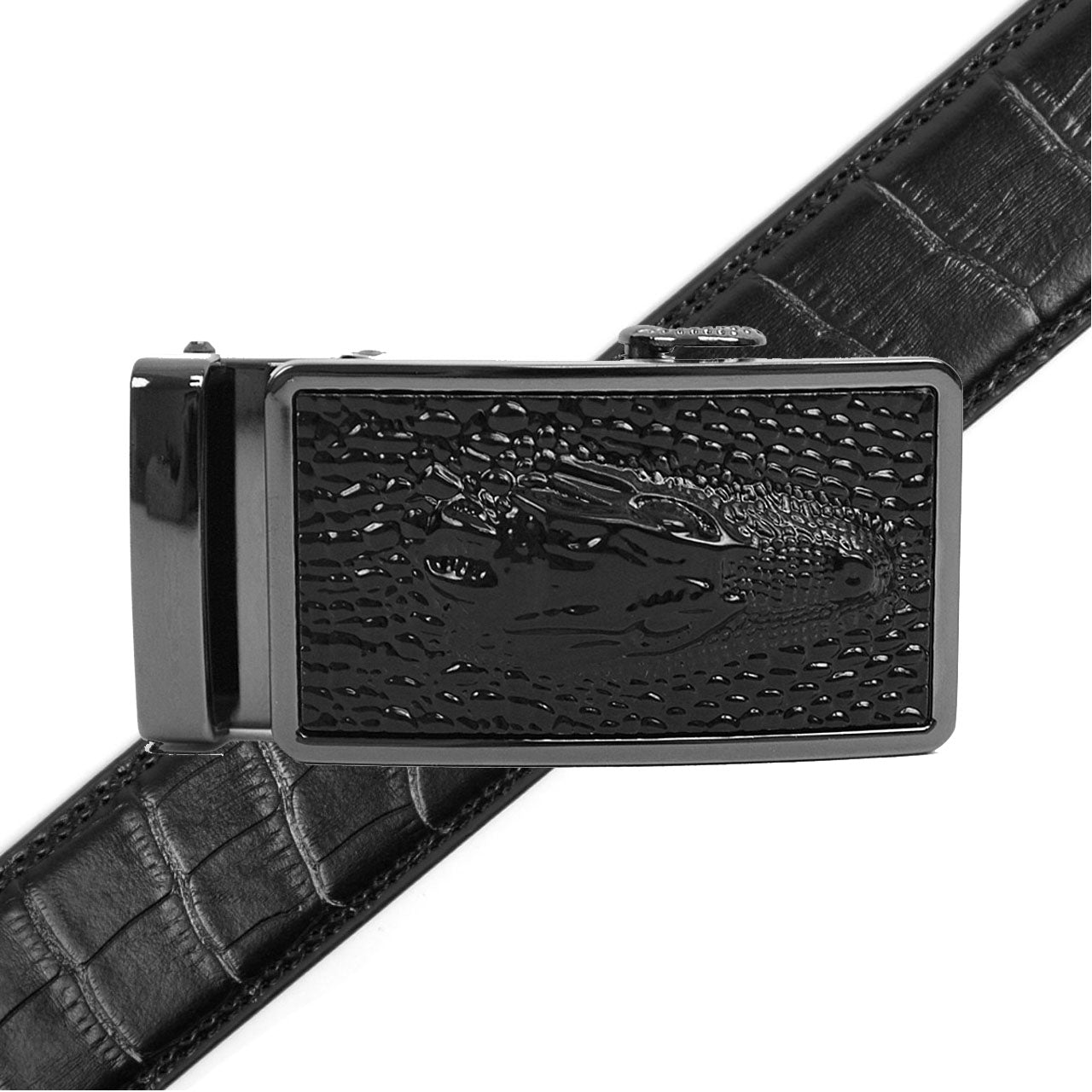 Men's Genuine Leather Sliding Buckle Ratchet Belt MGLBB40 - Bundle Bus