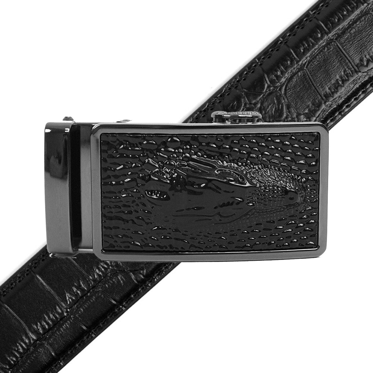 Men's Genuine Leather Sliding Buckle Ratchet Belt MGLBB40 - Bundle Bus