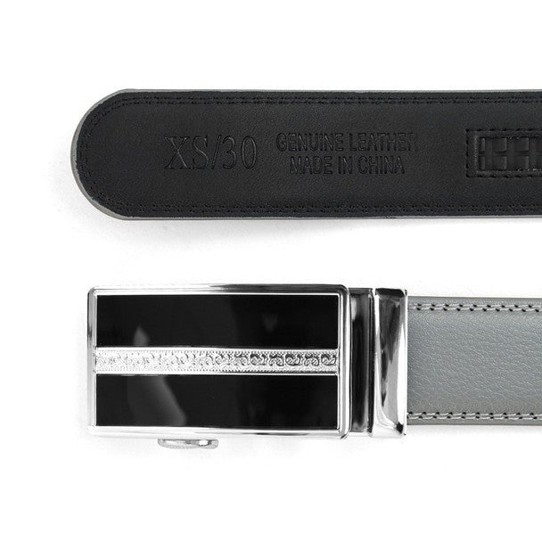 Men's Genuine Leather Sliding Buckle Ratchet Belt MGLBB43 - Bundle Bus