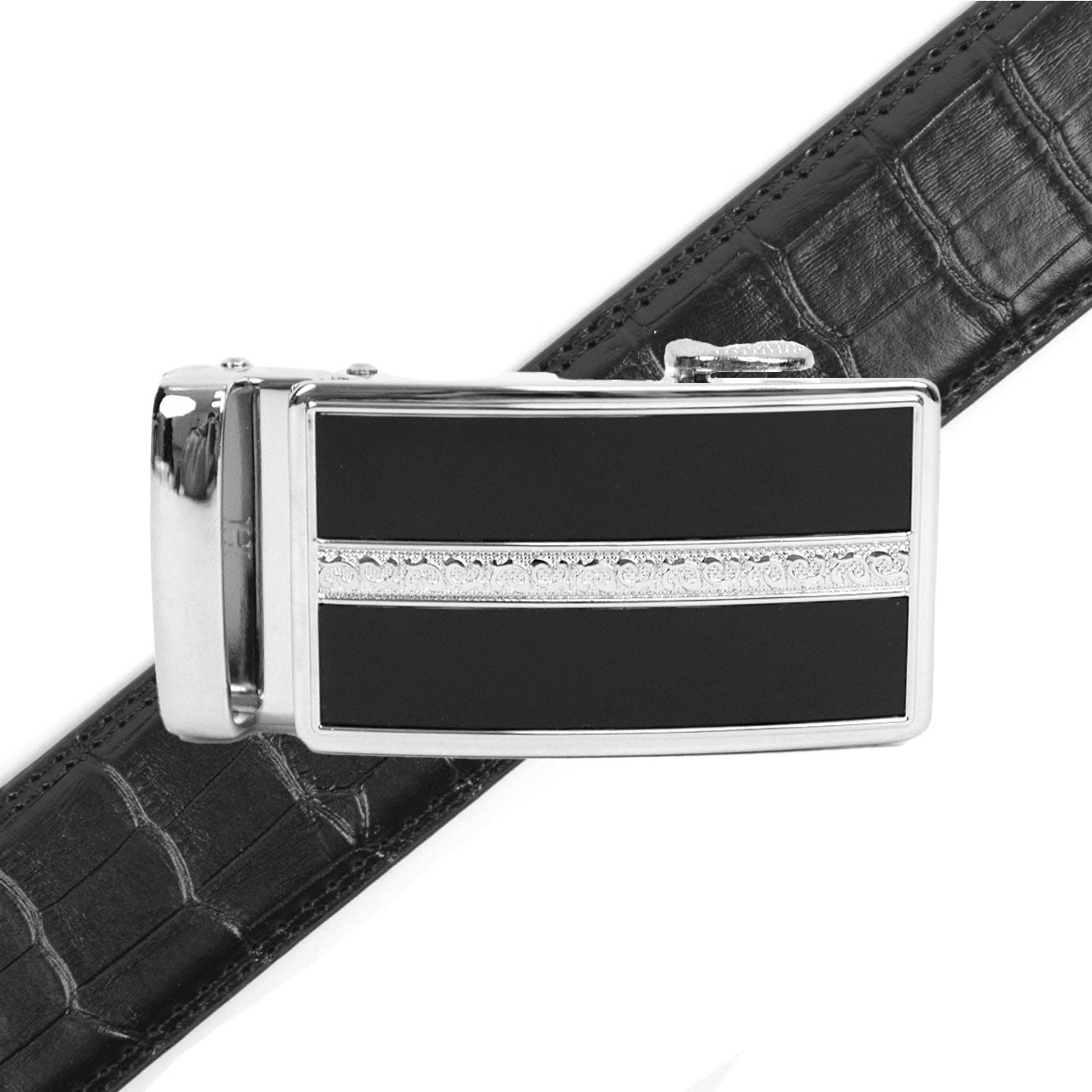 Men's Genuine Leather Sliding Buckle Ratchet Belt MGLBB43 - Bundle Bus