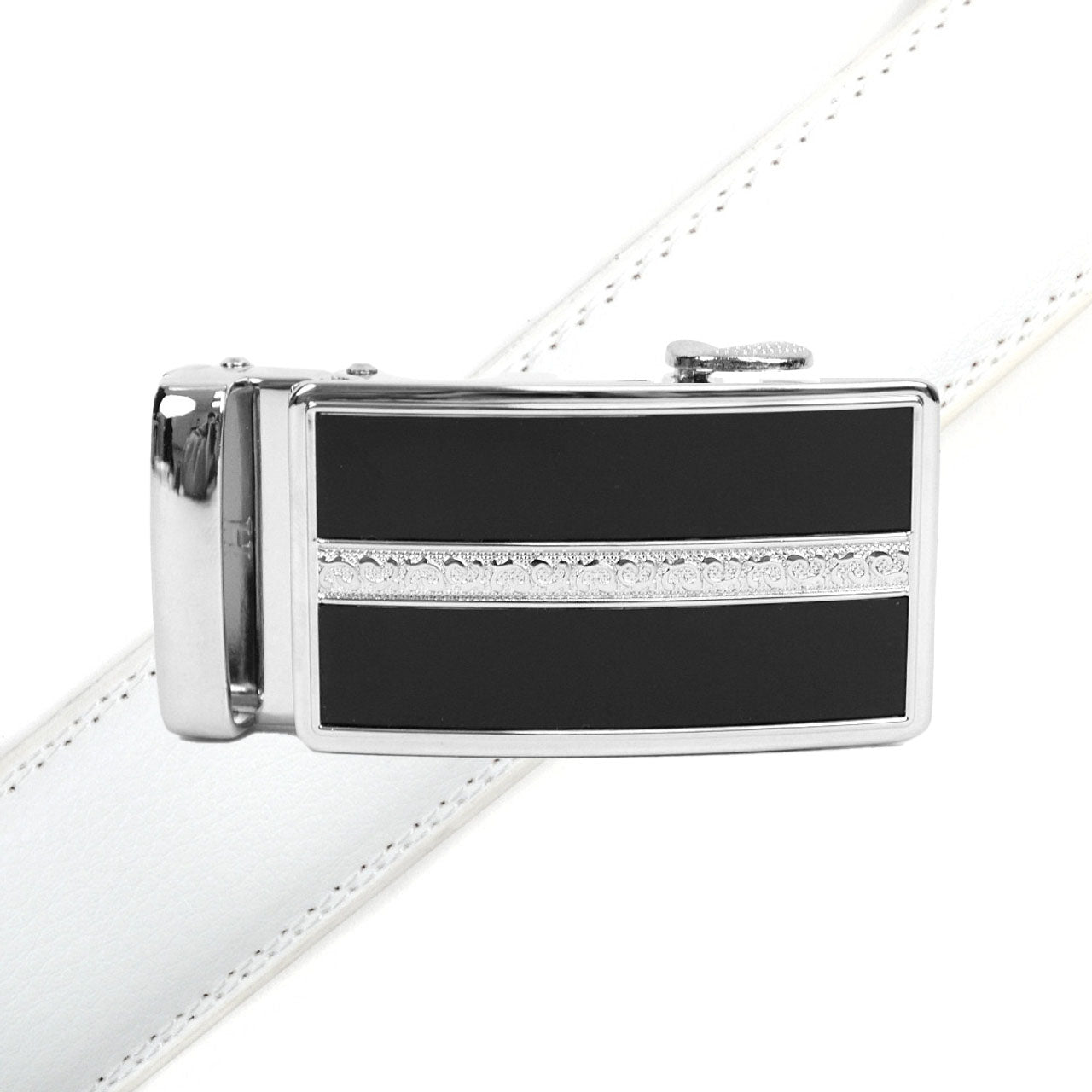 Men's Genuine Leather Sliding Buckle Ratchet Belt MGLBB43 - Bundle Bus