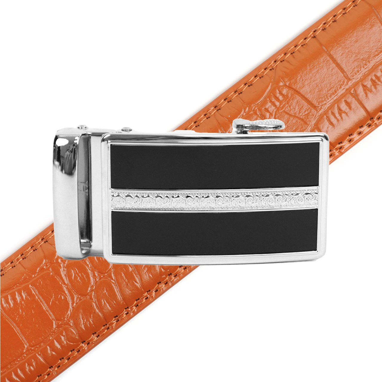 Men's Genuine Leather Sliding Buckle Ratchet Belt MGLBB43 - Bundle Bus
