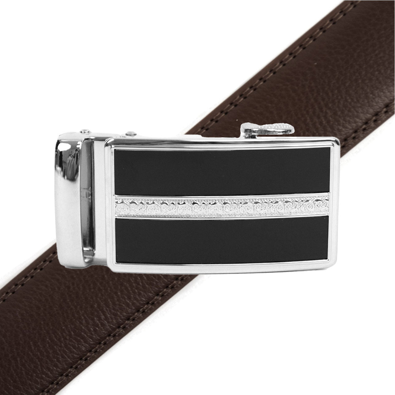 Men's Genuine Leather Sliding Buckle Ratchet Belt MGLBB43 - Bundle Bus