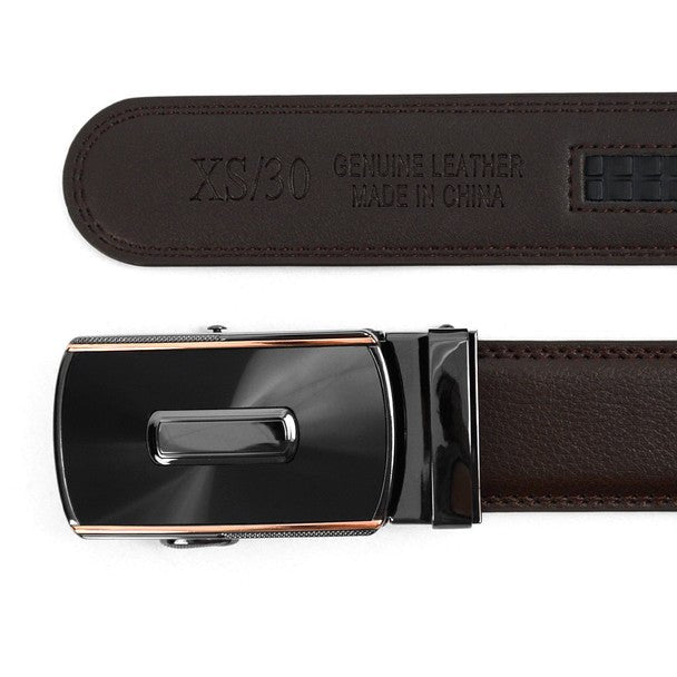Men's Genuine Leather Sliding Buckle Ratchet Belt MGLBB46 - Bundle Bus