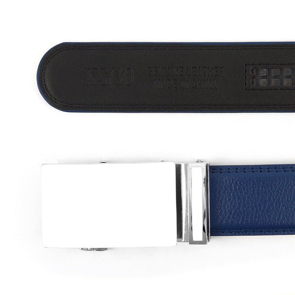 Men's Genuine Leather Sliding Buckle Ratchet Belt MGLBB48 - Bundle Bus