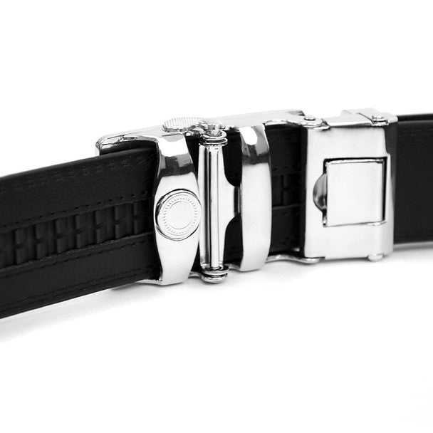 Men's Genuine Leather Sliding Buckle Ratchet Belt MGLBB5 - Bundle Bus