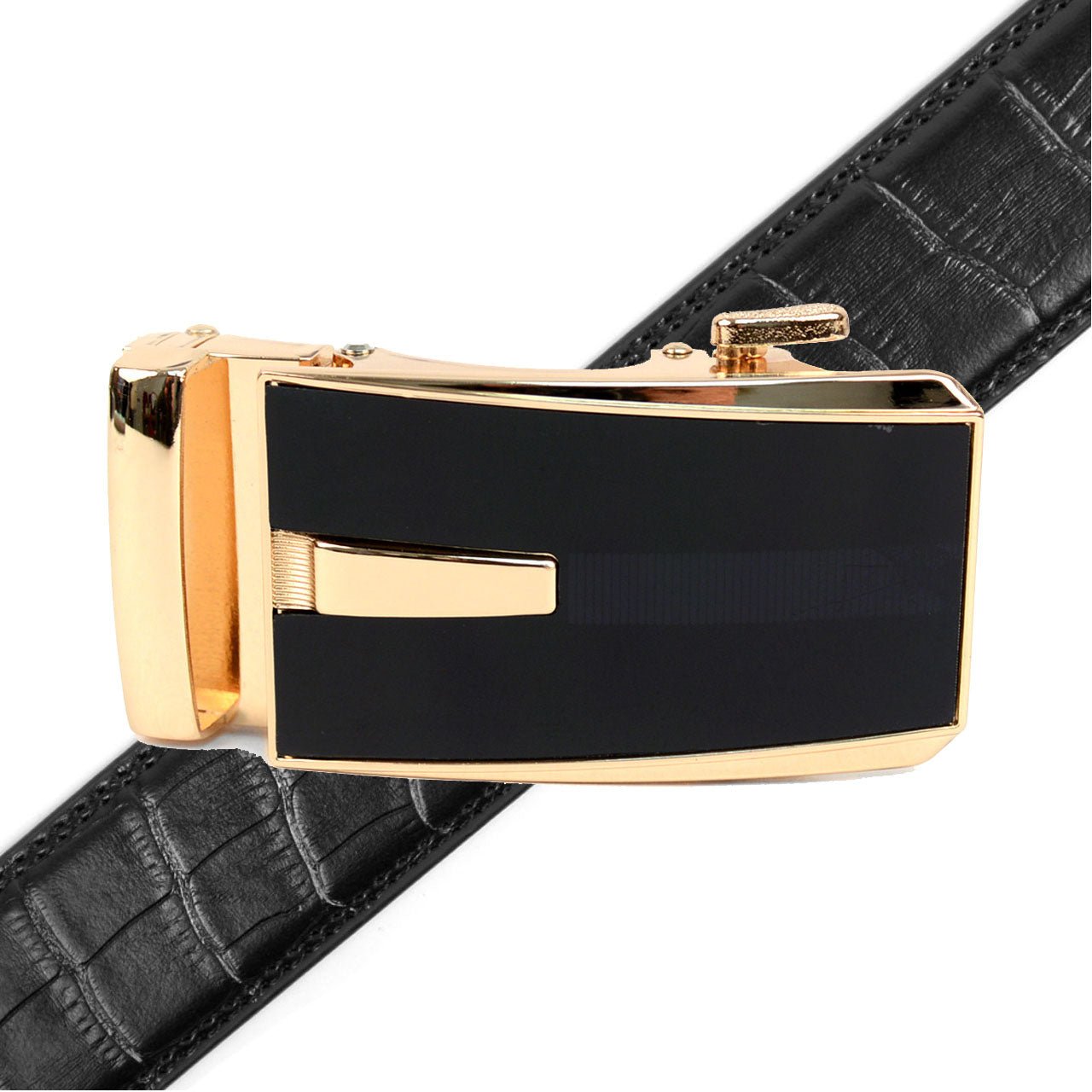 Men's Genuine Leather Sliding Buckle Ratchet Belt - MGLBB52 - Bundle Bus