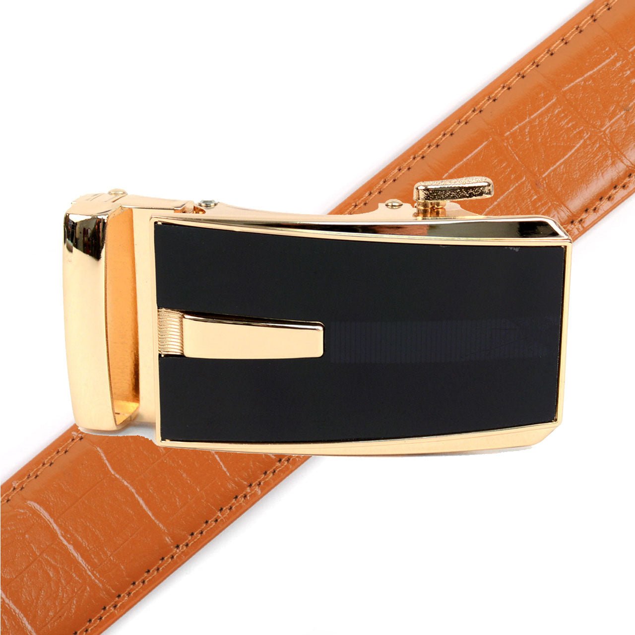 Men's Genuine Leather Sliding Buckle Ratchet Belt - MGLBB52 - Bundle Bus