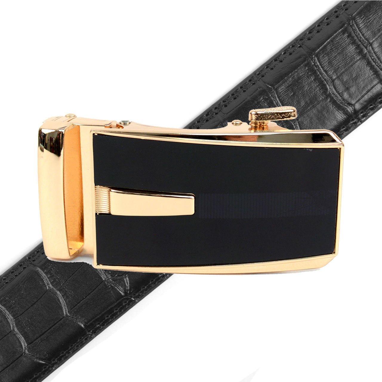 Men's Genuine Leather Sliding Buckle Ratchet Belt - MGLBB52 - Bundle Bus