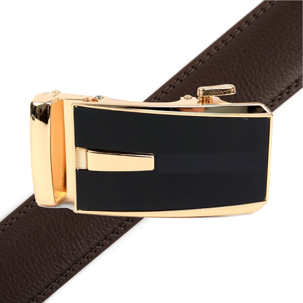 Men's Genuine Leather Sliding Buckle Ratchet Belt - MGLBB52 - Bundle Bus