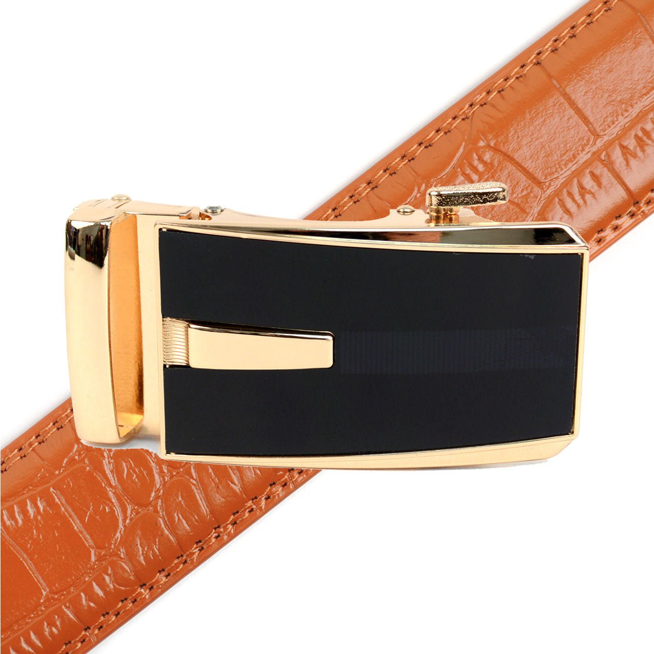 Men's Genuine Leather Sliding Buckle Ratchet Belt - MGLBB52 - Bundle Bus