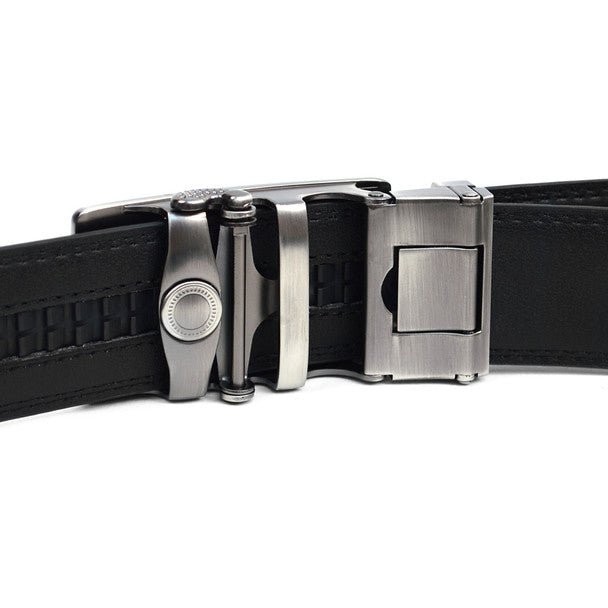Men's Genuine Leather Sliding Buckle Ratchet Belt MGLBB6 - Bundle Bus