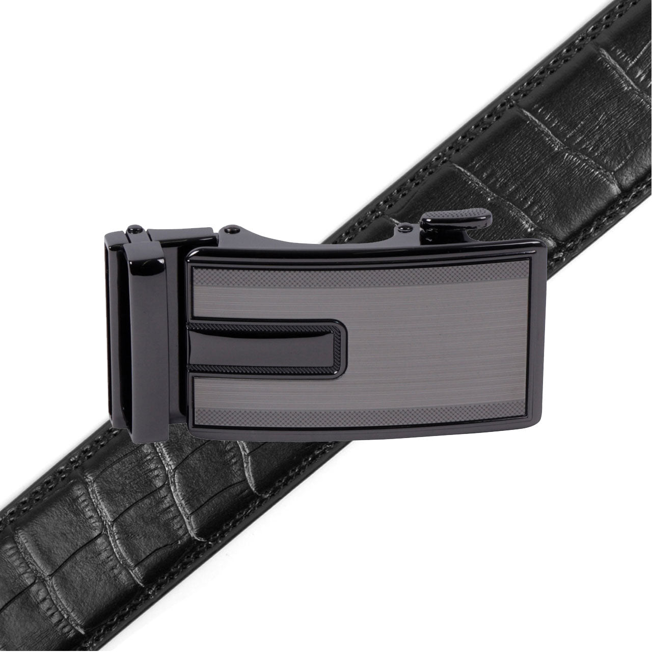 Men's Genuine Leather Sliding Buckle Ratchet Belt-MGLBB67 - Bundle Bus