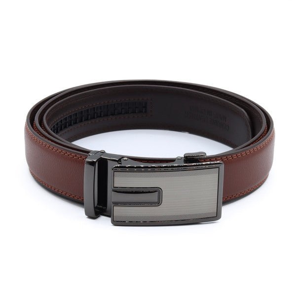 Men's Genuine Leather Sliding Buckle Ratchet Belt-MGLBB67 - Bundle Bus